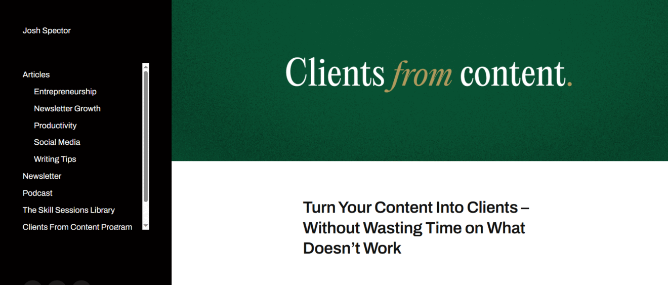 2025/07/17378.png Clients From Content by Josh Spector – Build a Client Funnel with Content Learn to turn content into a client-generating system with Josh Spector’s Clients From Content Program. Ideal for creators, consultants, and marketers.