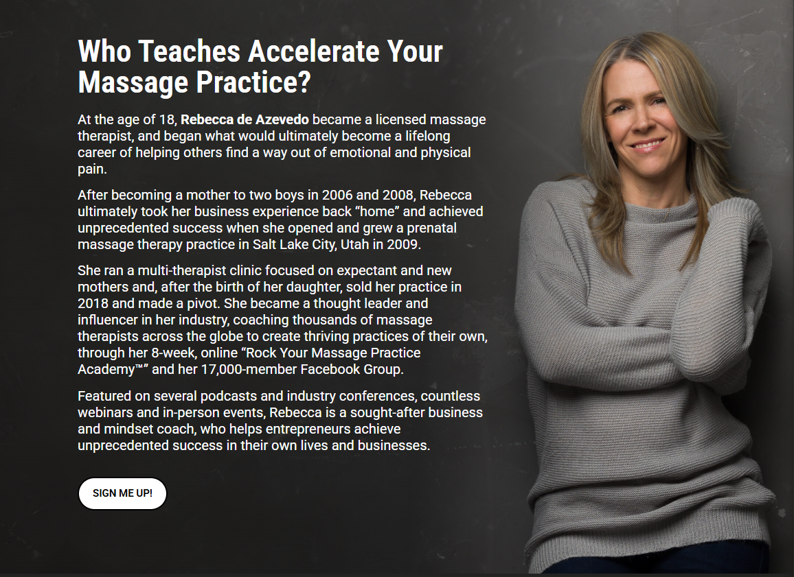 Rebecca De Azevedo – Accelerate Your Massage Practice Rebecca De Azevedo – Accelerate Your Massage Practice